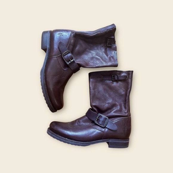 Frye Boots Chocolate Brown Veronica Harness Cowboy Boots - Picture 1 of 7